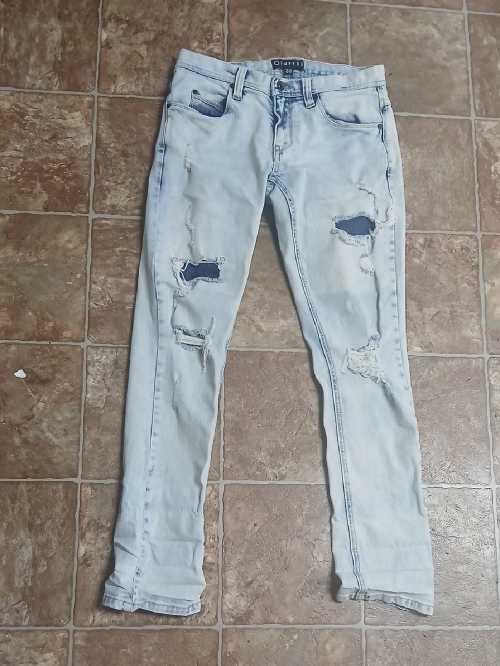 Empyre Distressed Patched Light Blue Washed Denim Jeans Size 30
